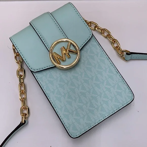 MICHAEL KORS CARMEN SMALL NORTH SOUTH XBODY FAIR AQUA SIGNATURE COLOR - Picture 7 of 16